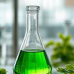 フラスコと植物の研究イメージ